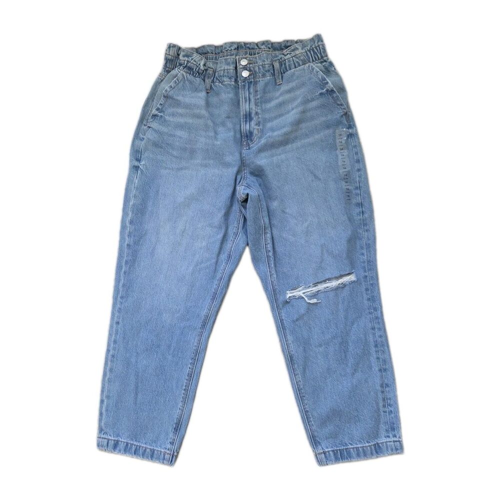 NWOT American Eagle Highest Rise Mom Jeans Paperbag Waist Distress Crop 16 Short